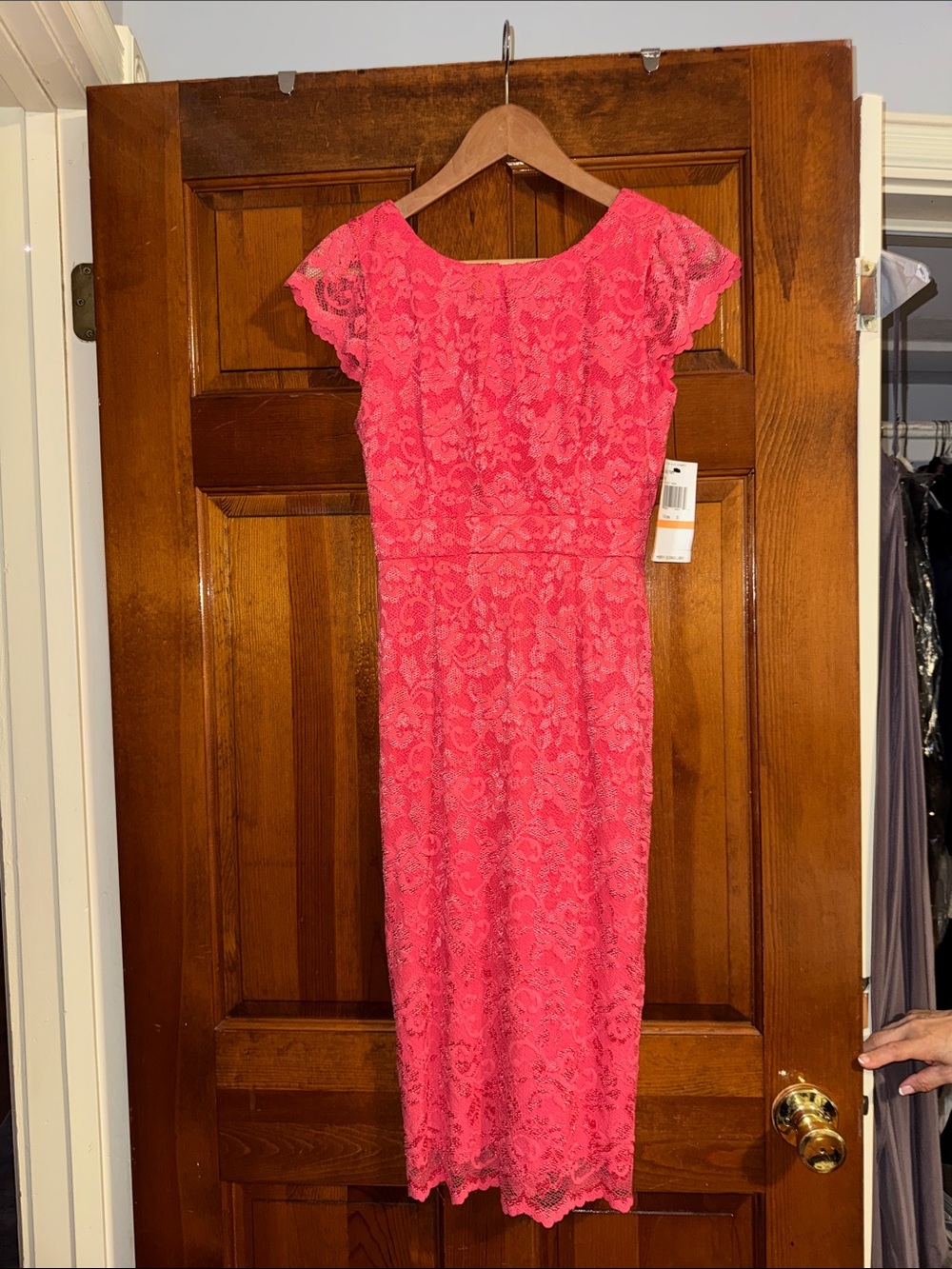 ABS Allen Schwartz Pink Lace Midi Dress
